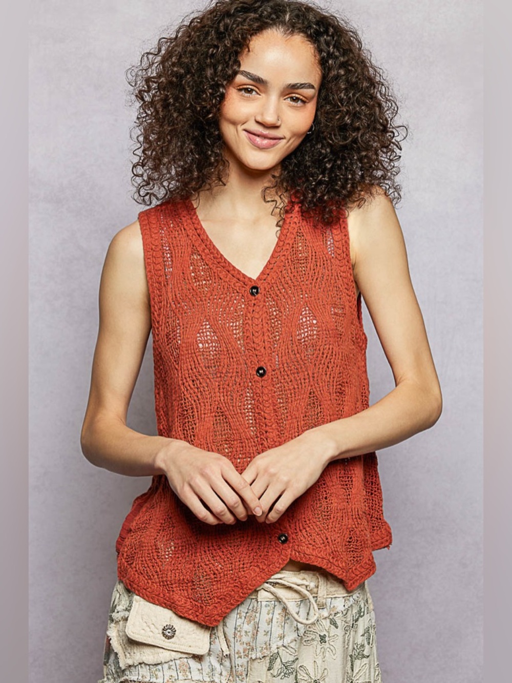 POL Button Down V-Neck Sweater Vest